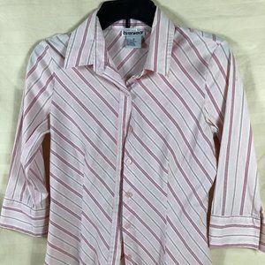 Byerwear button-down blouse Pink with dark pink and white stripes 3/4 sleeves